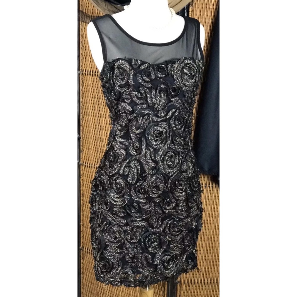 LA Reyna USA Black Gold Sequin Tank Dress Size M